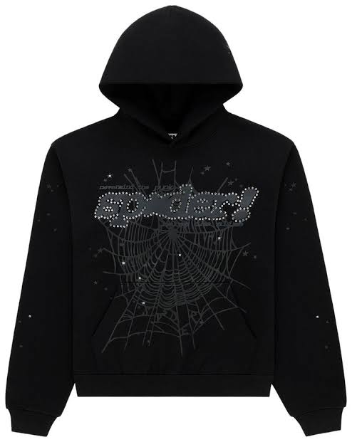 sp5der black rhinestone hoodie