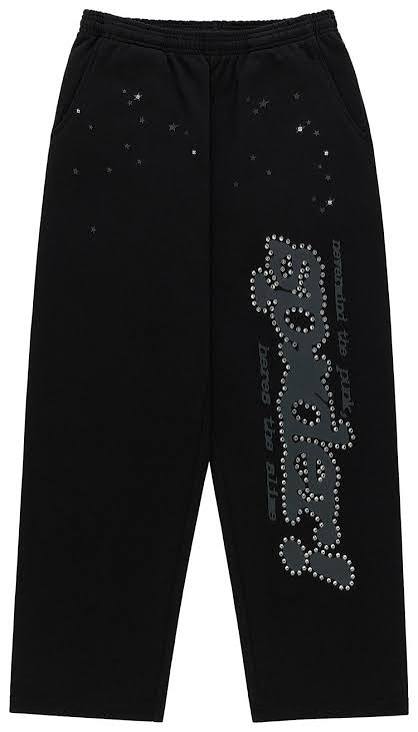 sp5der black rhinestone sweatpants