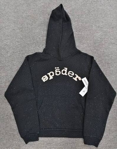 Sp5der Rhinestone Hoodie "Black set